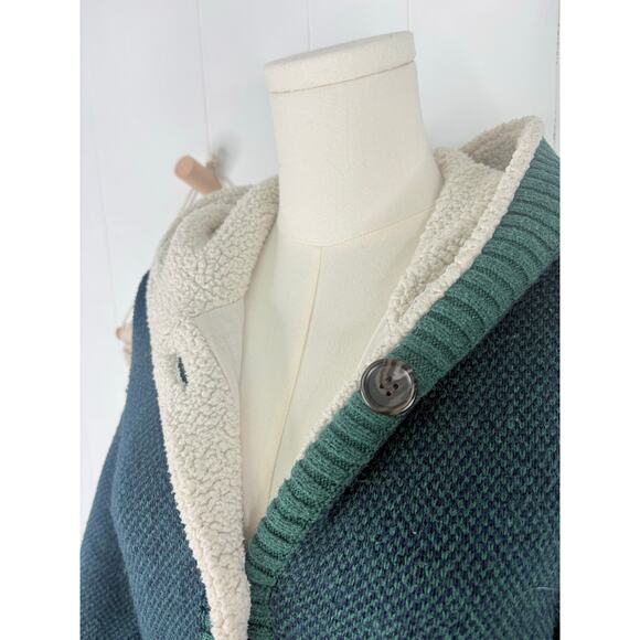 L.L. Bean Womens Sherpa Lined Knit Sweater Jacket Medium Forest Green Hooded - Picture 4 of 10